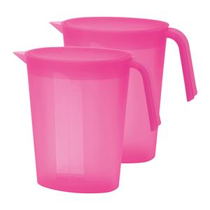 Juypal Hogar Schenkkan/waterkan met deksel - 2x - fuchsia roze - 1,75 liter - kunststof - L22 x H20 cm -