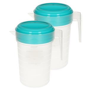 PlasticForte 2x stuks waterkan/sapkan transparant/blauw met deksel 2 liter kunststof -