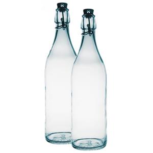 Bormioli Rocco 2x Ronde beugelflessen/weckflessen transparant 1 liter -