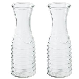 Secret de Gourmet 2x stuks karaffen/schenkkannen 1 liter van ribbel glas met uitlopende hals -