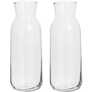 Secret de Gourmet 2x stuks karaffen/schenkkannen klein 0,7 liter van glas recht model met smalle hals -