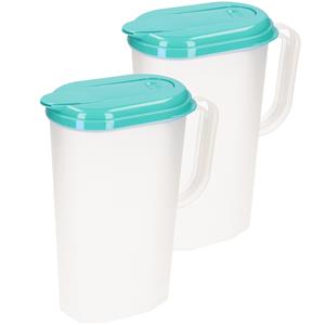 PlasticForte 2x stuks waterkan/sapkan transparant/turquoise met deksel 2 liter kunststof -