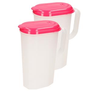 PlasticForte 2x stuks waterkan/sapkan transparant/fuchsia met deksel 2 liter kunststof -