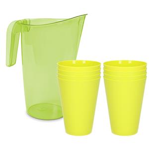 Hega Hogar 8x kunststof drinkbekers 430 ML met schenkkan set groen van 1.75 liter -