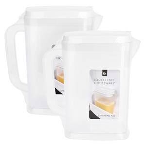 Excellent Houseware Schenkkan/waterkan - 2x - transparant - 2250 ML - kunststof - 22 x 10 x 22,5 cm -