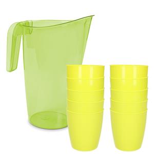 Hega Hogar 10x kunststof drinkbekers 300 ML met schenkkan set groen van 1.75 liter -