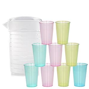 Forte Plastics Water/limonade schenkkan 2 liter met 12x kunststof glazen voordeelset -