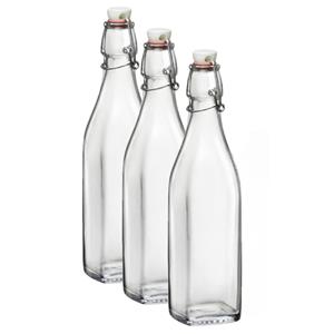 Bormioli Rocco 3x Beugelflessen/weckflessen transparant 250 ml vierkant -