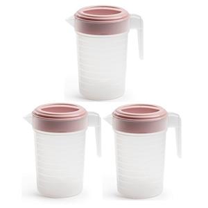 PlasticForte 3x stuks waterkan/sapkan transparant/roze met deksel 1 liter kunststof -