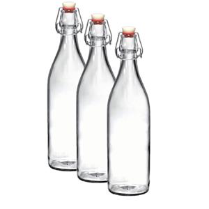 Bormioli Rocco 3x Beugelflessen/weckflessen transparant 1 liter rond -