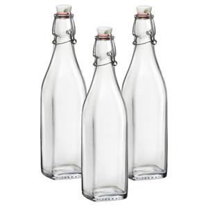 Bormioli Rocco 3x Beugelflessen/weckflessen transparant 1 liter vierkant -