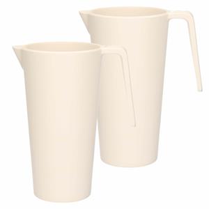 Excellent Houseware Schenkkan/waterkan - 2x - creme wit - 1500 ML - melamine - D10 x H21 cm -