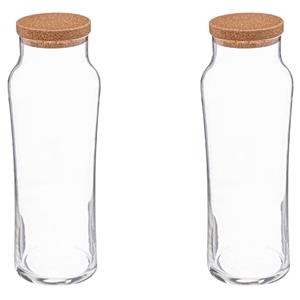 Secret de Gourmet Water Karaf met afsluitdop van kurk - 2x - glas - 1 Liter - schenkkan -