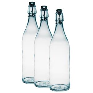 Bormioli Rocco 3x Ronde beugelflessen/weckflessen transparant 1 liter -