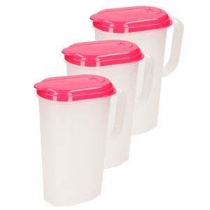 PlasticForte 3x stuks waterkan/sapkan transparant/fuchsia met deksel 2 liter kunststof -