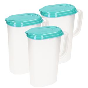 PlasticForte 3x stuks waterkan/sapkan transparant/turquoise met deksel 2 liter kunststof -