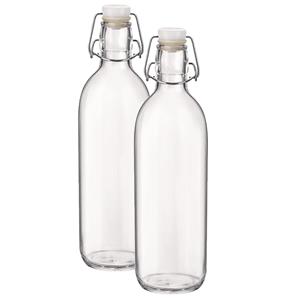 Bormioli Rocco 2x Beugelflessen/weckflessen transparant 1 liter 28 cm -