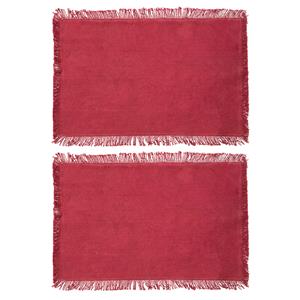 Secret de Gourmet placemats Kenya - 4x - donkerrood - 45 x 30 cm - katoen - met franjes -