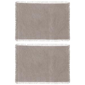 Secret de Gourmet placemats Kenya - 4x - lichtgrijs - 45 x 30 cm - katoen - met franjes -