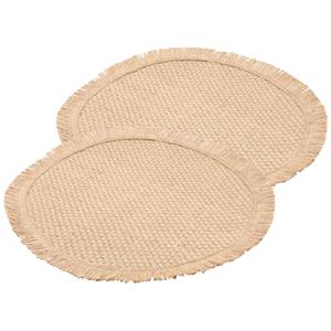 Chaks Placemats - 2x - D38 cm - gevlochten - beige - bohemian style -