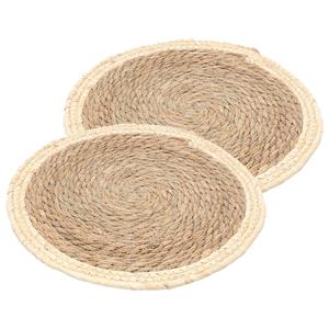 Chaks Placemats - 2x - D38 cm - gevlochten stro - beige - bohemian style -