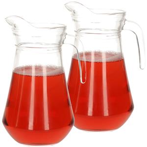 Shoppartners Set van 2x stuks schenkkan/Sapkan/waterkan van glas 1,6 liter van 24 x 14 cm -