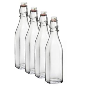 Bormioli Rocco 4x Beugelflessen/weckflessen transparant 250 ml vierkant -