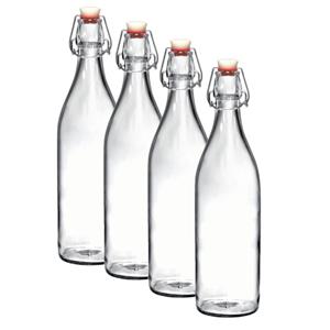 Bormioli Rocco 4x Beugelflessen/weckflessen transparant 1 liter rond -