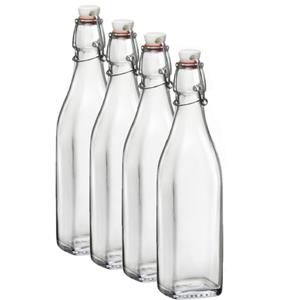 Bormioli Rocco 4x Beugelflessen/weckflessen transparant 1 liter vierkant -