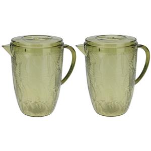Excellent Houseware Schenkkan/waterkan - 2x - groen - 2500 ML - kunststof - D14 x H21 cm -