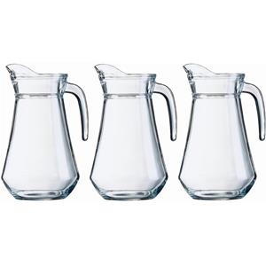 Merkloos 3x Glazen water karaffen/waterkannen 1.3 liter -