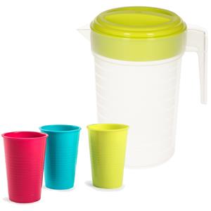 Forte Plastics 2x stuks water/limonade schenkkannen 2 liter met 12x kunststof glazen voordeelset -