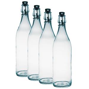 Bormioli Rocco 4x Ronde beugelflessen/weckflessen transparant 1 liter -