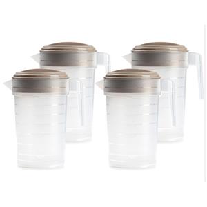 PlasticForte Waterkan/sapkan - 4x stuks transparant/beige met deksel 2 liter kunststof -