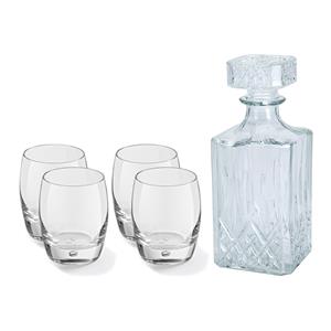 Excellent Houseware Glazen whisky/water karaf 900 ml met 4x whiskyglazen 360 ml -