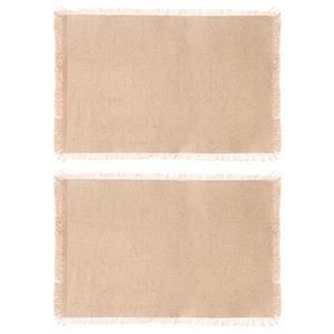 Secret de Gourmet placemats Kenya - 6x - beige - 45 x 30 cm - katoen - met franjes -