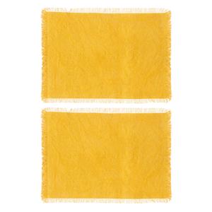 Secret de Gourmet placemats Kenya - 6x - geel - 45 x 30 cm - katoen - met franjes -