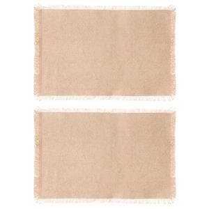 Secret de Gourmet placemats Kenya - 8x - beige - 45 x 30 cm - katoen - met franjes -