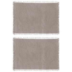 Secret de Gourmet placemats Kenya - 8x - lichtgrijs - 45 x 30 cm - katoen - met franjes -