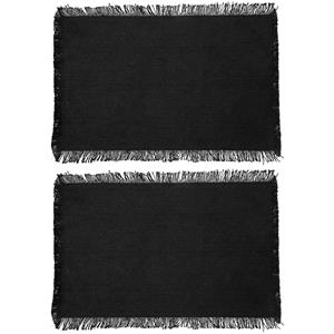 Secret de Gourmet placemats Kenya - 8x - zwart - 45 x 30 cm - katoen - met franjes -