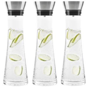 HI Set van 3x stuks glazen karaffen/schenkkannen met RVS filter 1 liter -