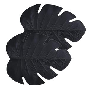 Secret de Gourmet Set van 8x stuks placemats blad zwart vinyl 47 x cm -