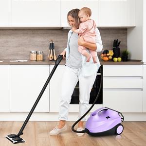Costway Stoomreiniger met 19 Accessoires Vloer Stoomreiniger / 2000 W / 4 Bar / 1,5 L Tank / tot 108 °C / LED / Stoomtijd tot 45 Minuten (Paars)