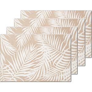 Zeller Placemats palm bladeren print - 8x - linnen - 45 x 30 cm - beige -