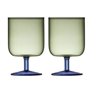 LYNGBY  Torino - Wijnglas S/2 0,30l Groen/Blauw
