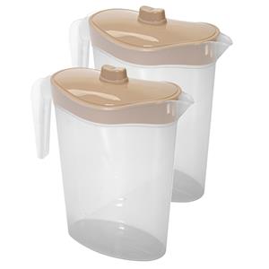 Hega Hogar Waterkan/sapkan met beige deksel - 2x - 1.5 liter - kunststof - 9 x 23 cm -