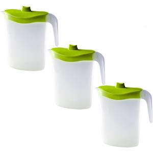 Hega Hogar 3x Waterkannen/sapkannen met groene deksel 1,5 liter kunststof -