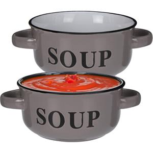 Excellent Houseware Soepkommen/serveer schaaltjes - 2x - porselein - D13 x H7 cm - antraciet -