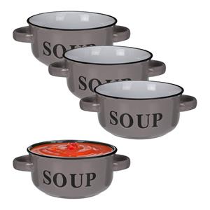 Excellent Houseware Soepkommen/serveer schaaltjes - 4x - porselein - D13 x H7 cm - antraciet -