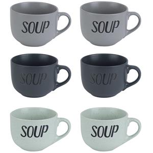 Cosy & Trendy Soepbekers/soepkommen - set 6x stuks - 11 x 8 cm - 510 ml - keramiek - mix kleuren -
